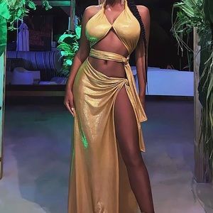 Gold goddess wrap maxi dress NEW